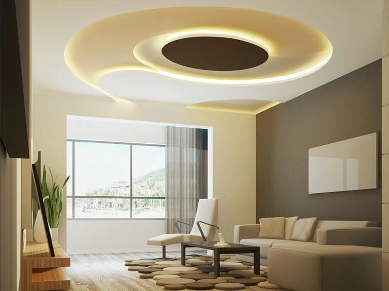 mẫu trần thạch cao phòng khách liền bếp nhà ống bố trí hài hòa tinh tế