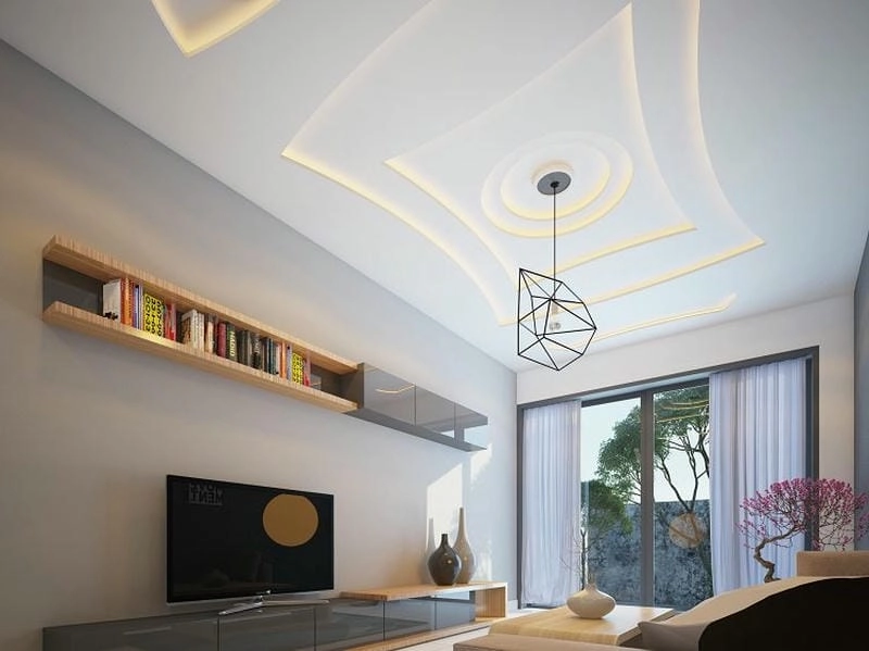 mẫu trần phòng khách nhà ống ý tưởng trẻ trung thu hút