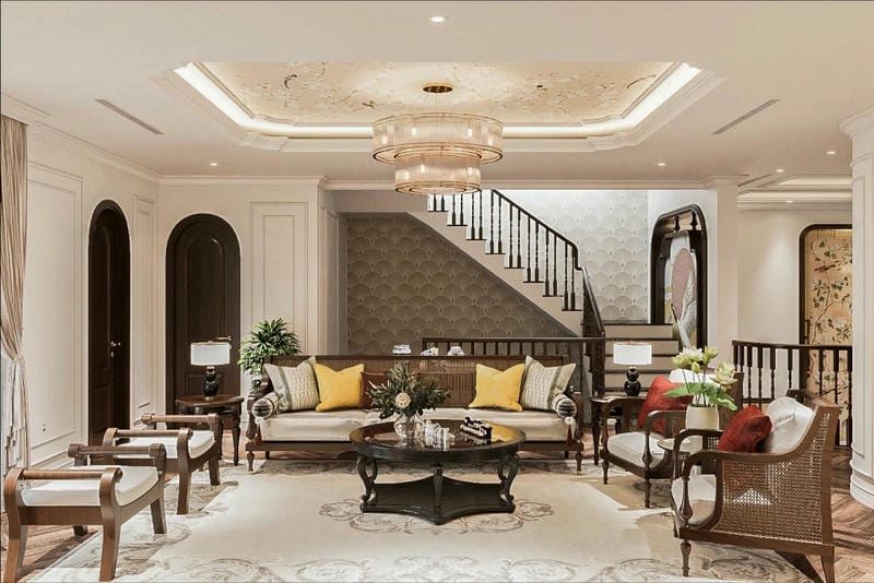 nhà ống phong cách indochine độc đáo với gạch bông truyền thống