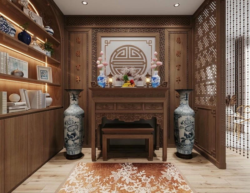 Tạo điểm nhấn với tấm vách ngăn bàn thờ nghệ thuật