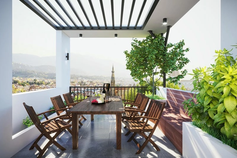 Mảng xanh nổi bật từ mẫu sân vườn đẹp trên sân thượng