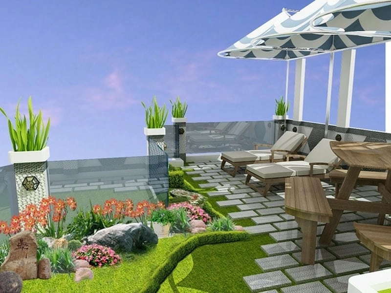 Tôn vẻ ngoài với mặt tiền sân thượng đẹp