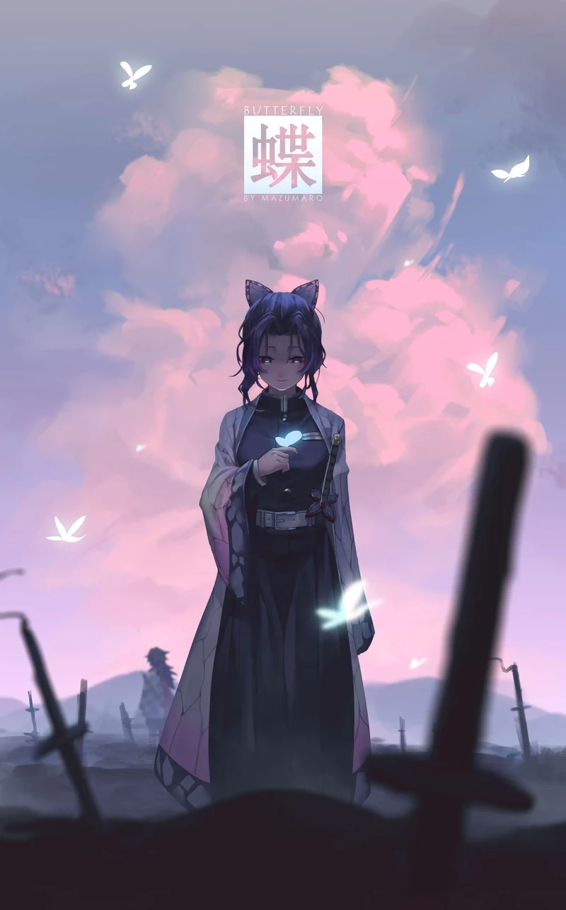 Hình Kochou Shinobu thường được chỉnh sửa kỹ lưỡng, thể hiện phong cách anime rõ nét và sống động