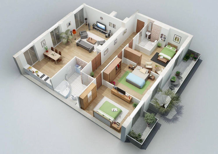Ý tưởng thiết kế nhà cấp 4 3 phòng ngủ tiết kiệm chi phí