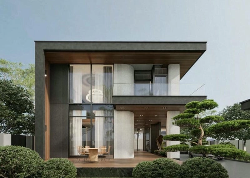 mẫu nhà biệt thự 2 tầng mặt tiền 9m phối cảnh hiện đại bắt mắt