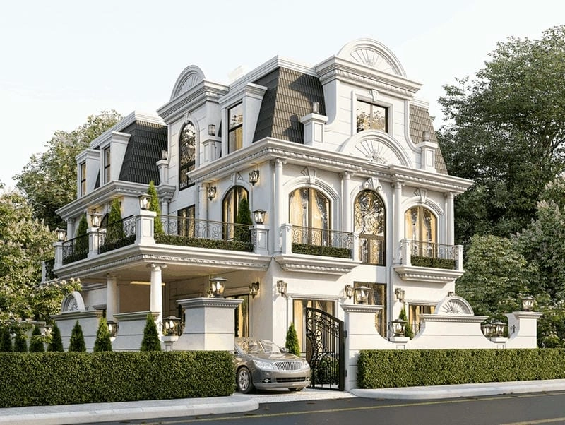 mẫu phù điêu nhà tân cổ điển chi tiết chạm khắc tinh tế