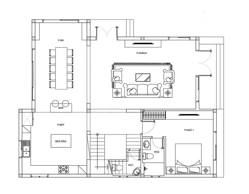 Không gian mẫu nhà ngang 8m sâu 5m thoáng sáng