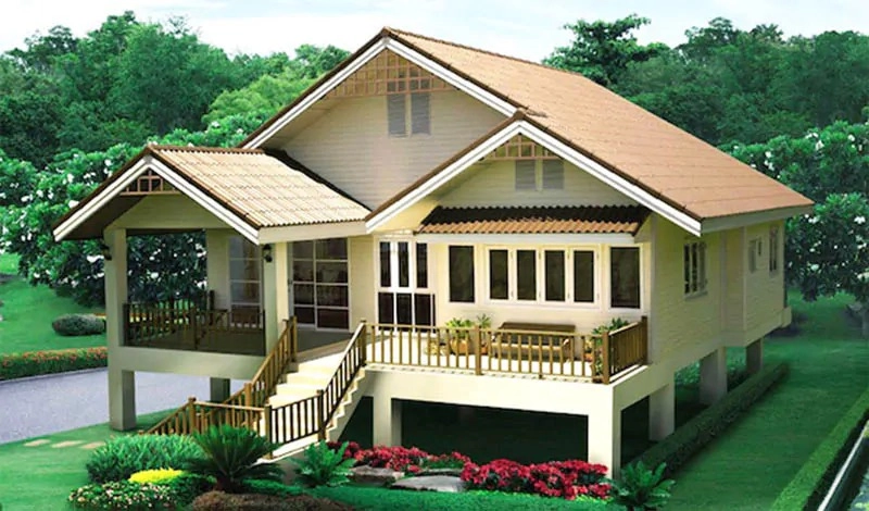 Độc đáo với mẫu nhà sàn lệch 2 tầng hiện đại mẫu nhà sàn đẹp