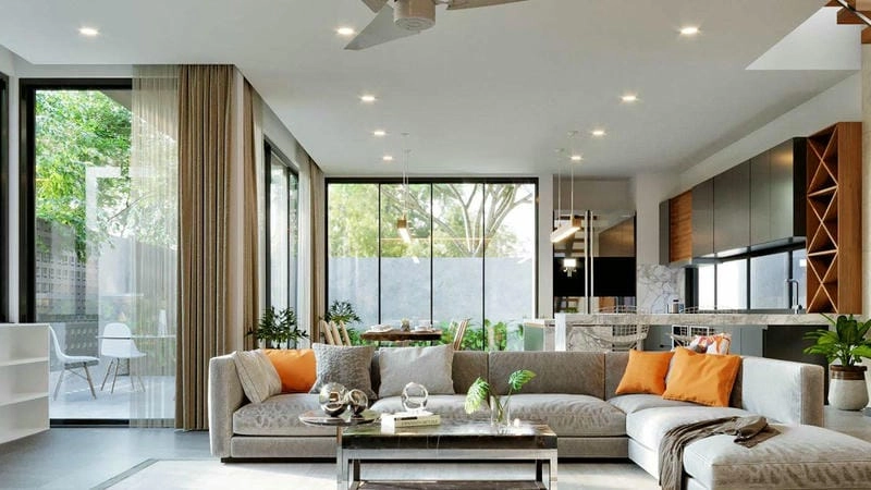 mẫu gạch gạch lát nền phòng khách nhà ống thiết kế ấn tượng