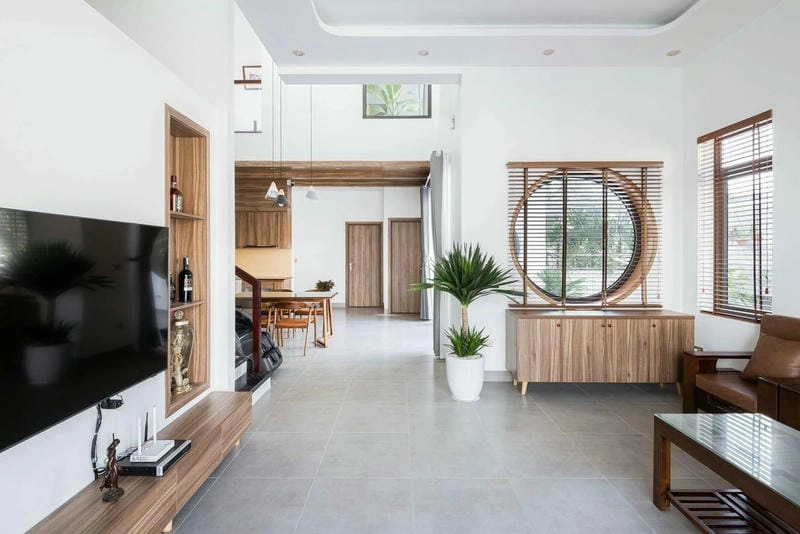 mẫu phòng khách nhà vuông lựa chọn bố trí cân đối