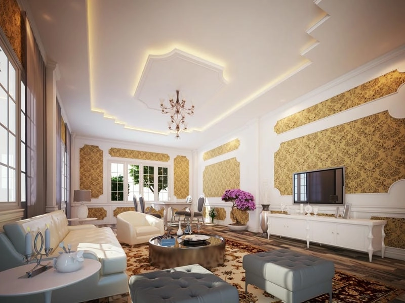 mẫu trần nhà sơn giả gỗ tiết kiệm mà vẫn sang trọng