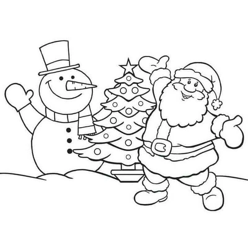 Tranh đẹp dễ tô tô màu ông già noel và cây thông cực kỳ sinh động