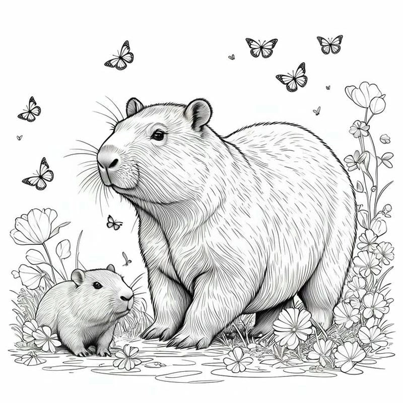 Tranh capybara chưa tô màu cho bé tự do sáng tạo