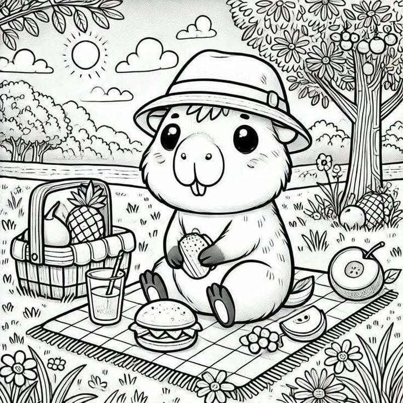 Top mẫu tranh tô màu capybara đẹp khiến bé không rời mắt