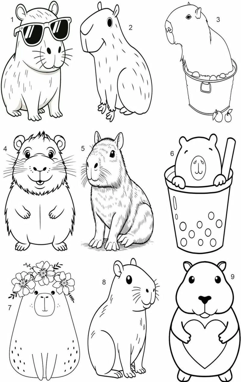 Capybara tranh tô màu capybara giúp bé rèn luyện óc nghệ thuật