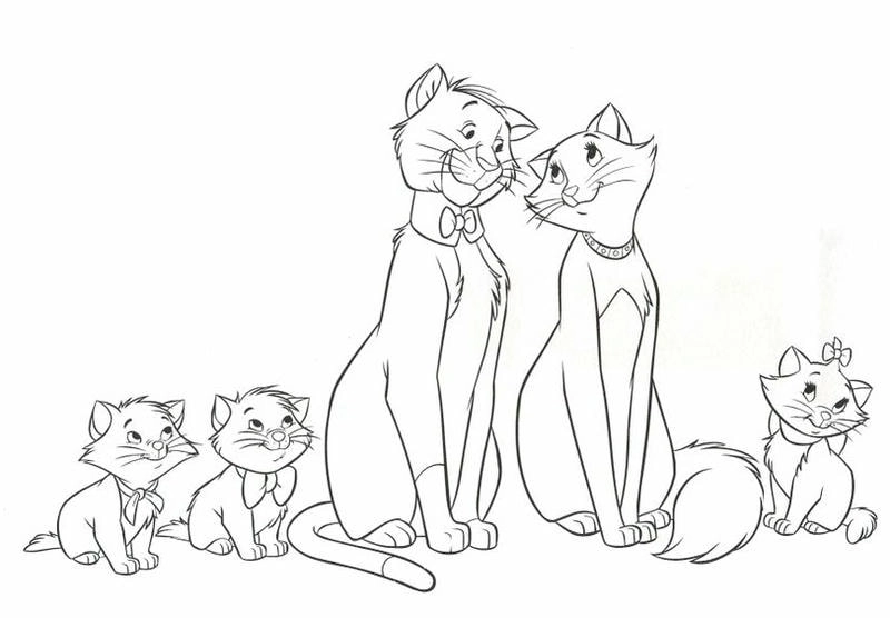 Vẽ tranh tô màu gia đình mèo cute đáng yêu