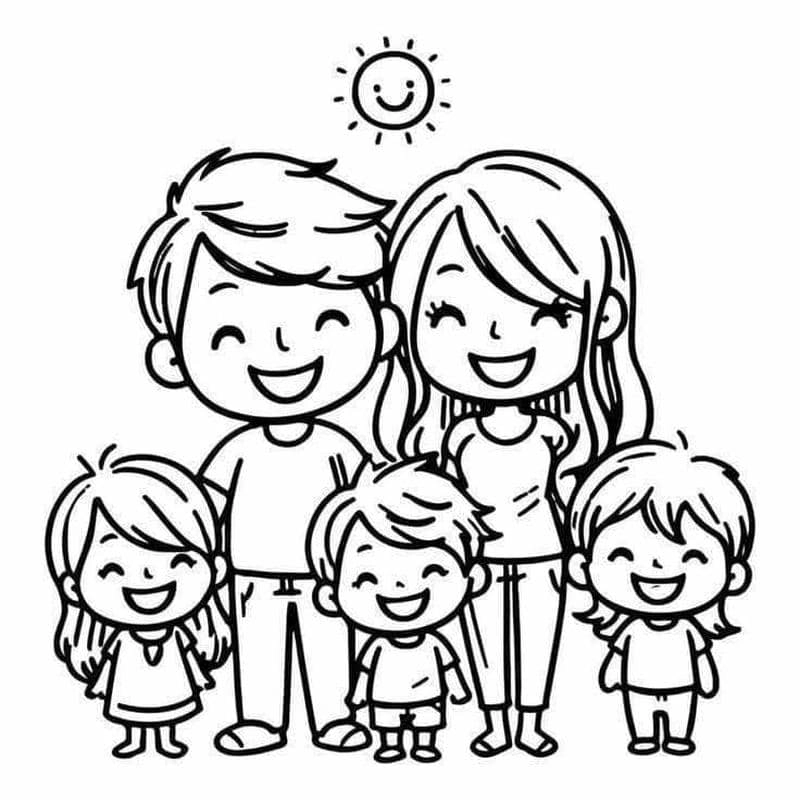Tô hạnh phúc tô màu vẽ tranh gia đình 5 người đầy yêu thương