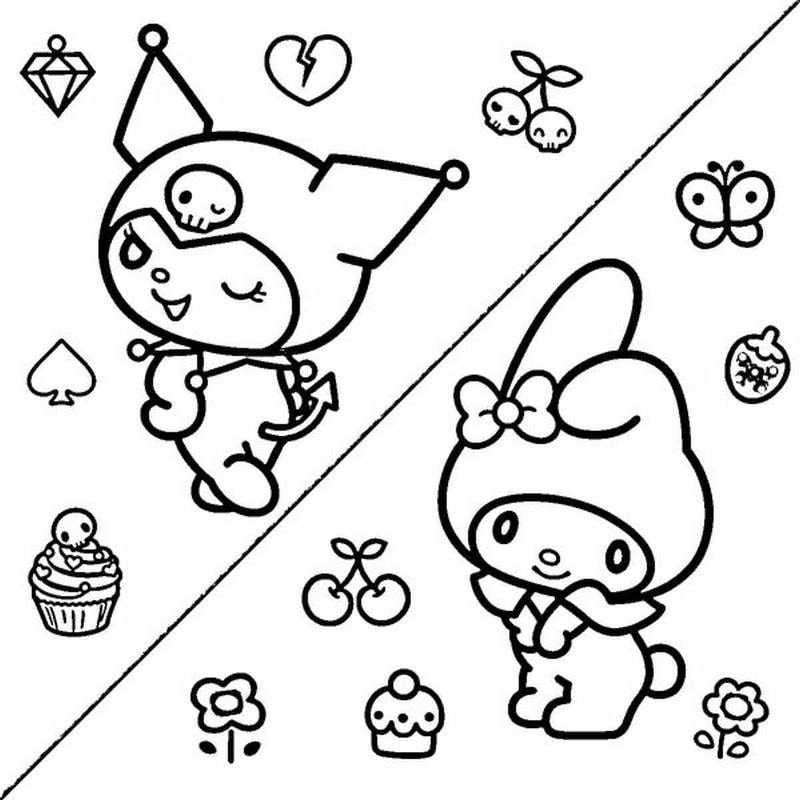 Bé thích thú với tô màu kuromi và melody vui nhộn sắc nét