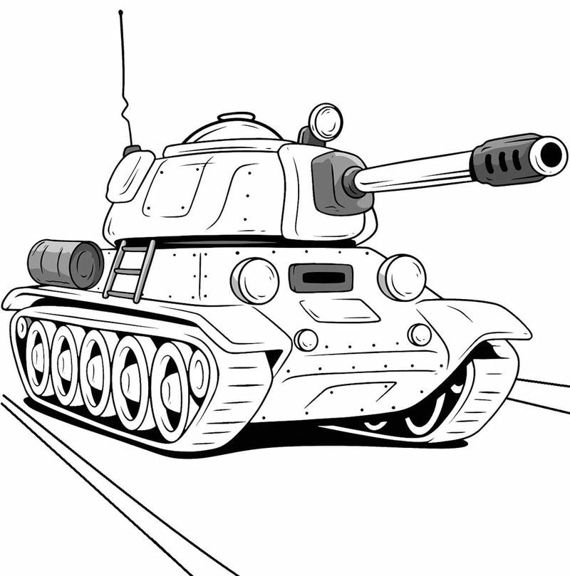 Tranh tô màu xe tăng hoạt hình dễ thương