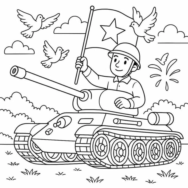 Tô màu hình xe tăng đơn giản cho bé trai