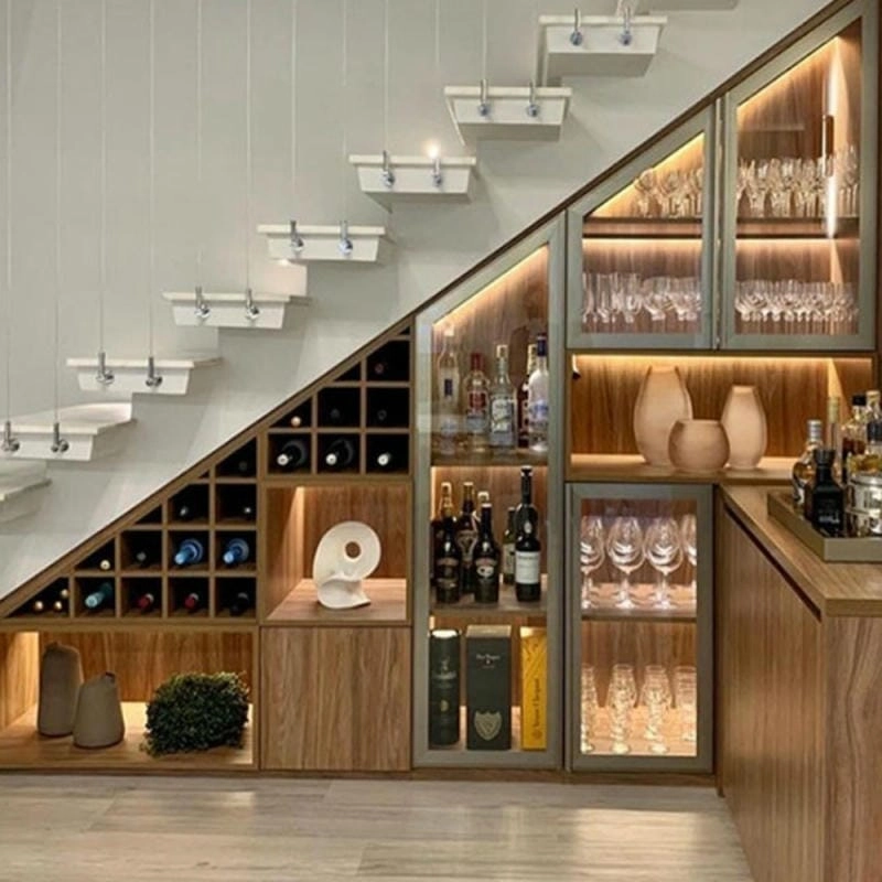 Thiết kế kệ tủ cầu thang phòng khách đầy sáng tạo