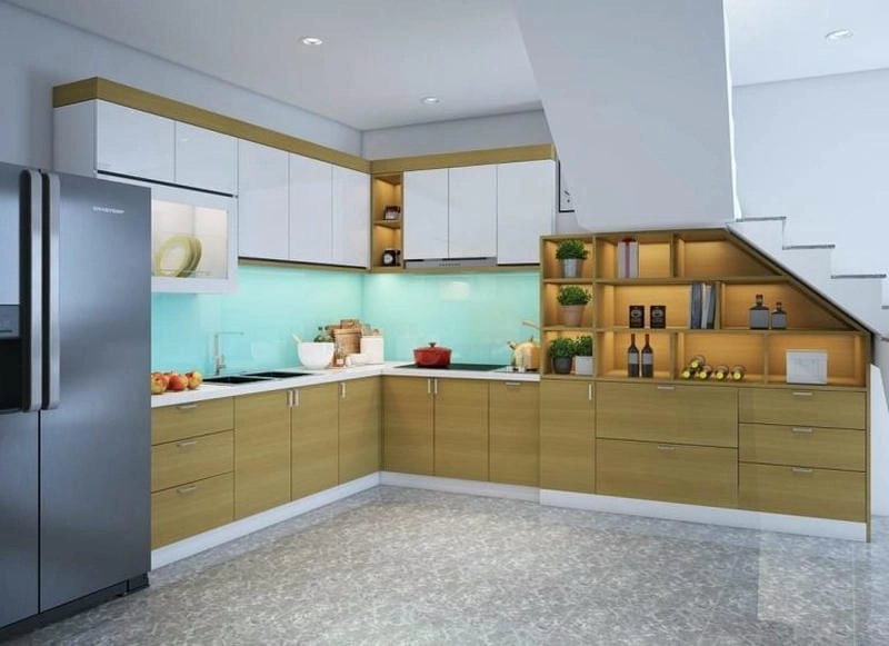 Không gian nổi bật nhờ tủ trang trí dưới gầm cầu thang