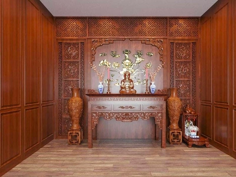 Thiết kế vách ngăn bàn thờ chung cư nhỏ gọn và đẹp mắt