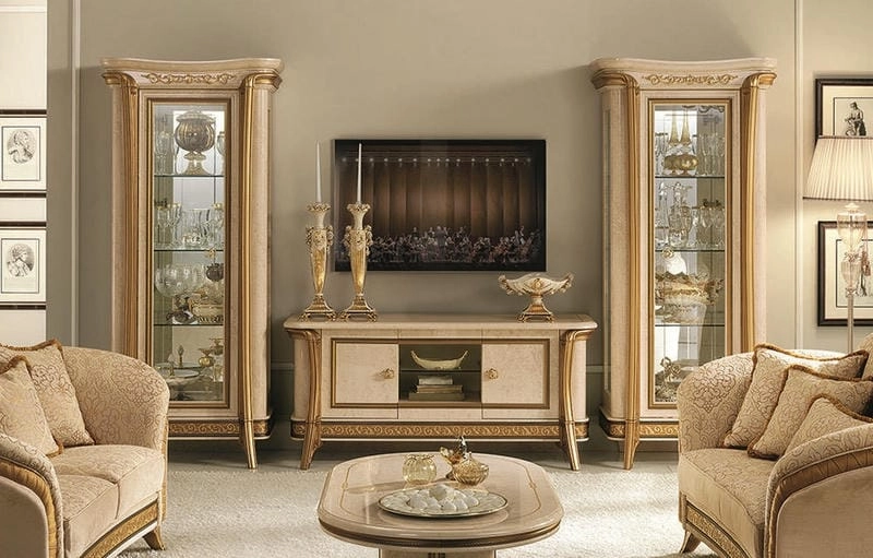 Sang trọng thanh lịch với vách tivi phòng khách tân cổ điển