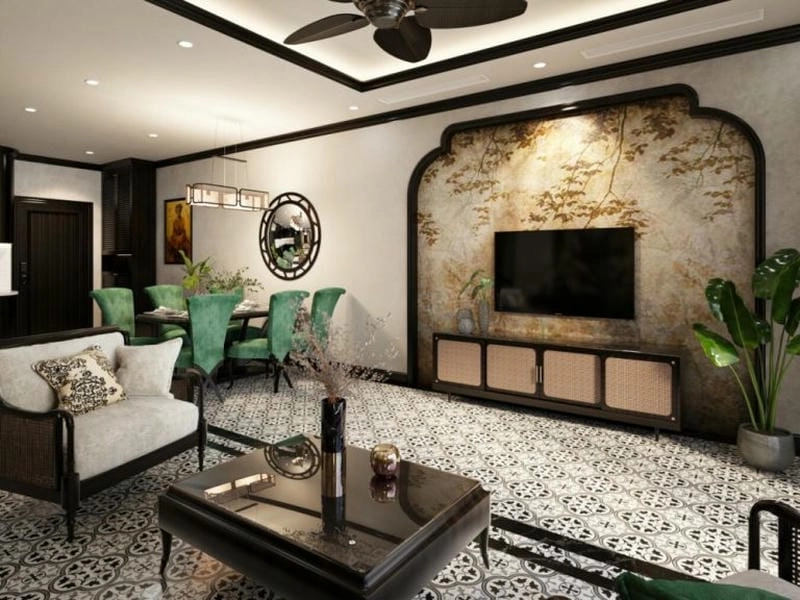 Không gian sống nổi bật nhờ vách trang trí kệ tivi