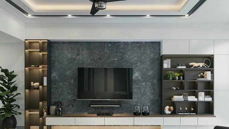 Gợi ý bố trí theo mẫu vách kệ tivi phòng khách