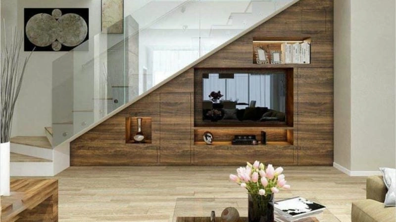 Tối ưu diện tích bằng mẫu kệ tivi kết hợp vách ngăn