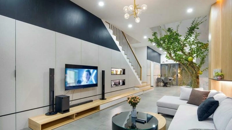 Tiện lợi và thẩm mỹ với vách ngăn phòng khách kết hợp kệ tivi