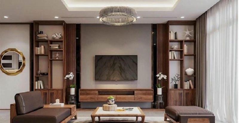 Trang trí sáng tạo cùng vách ti vi phòng khách