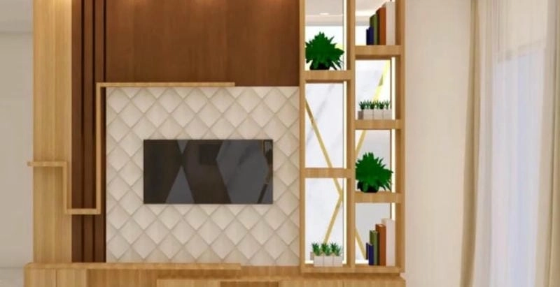 Kết hợp đa năng từ vách ngăn phòng khách kiêm kệ tivi