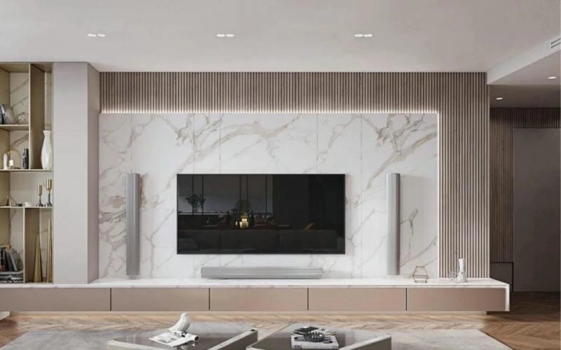 Biến phòng khách ấn tượng cùng vách trang trí tivi đẹp