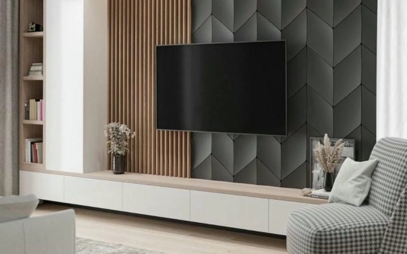 Tiết kiệm diện tích nhờ vách treo tivi phòng khách