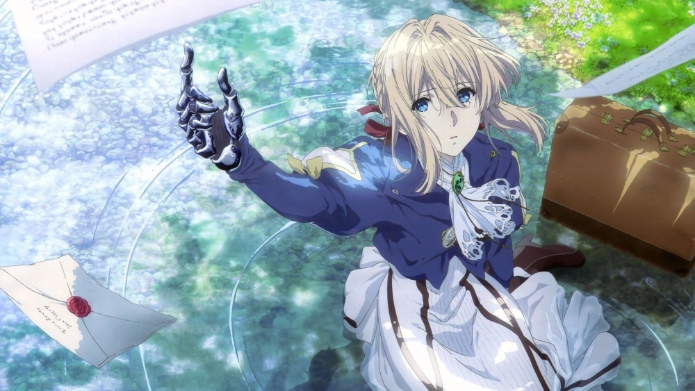 Violet Evergarden poster thường thể hiện chủ đề thư từ và chia ly