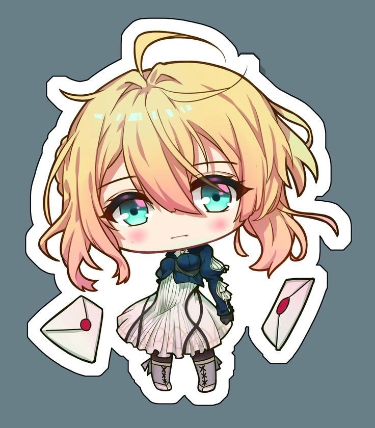 Chibi Violet với đôi mắt to và biểu cảm ngây thơ dễ mến