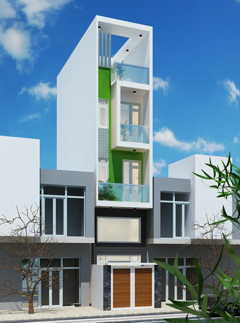 phối màu sơn mặt tiền nhà ống 2 tầng sáng tạo cho những mẫu sơn nhà ống