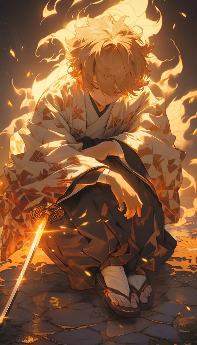 Ảnh Zenitsu cute thường thể hiện biểu cảm dễ thương, đỏ mặt khi nghĩ đến Nezuko