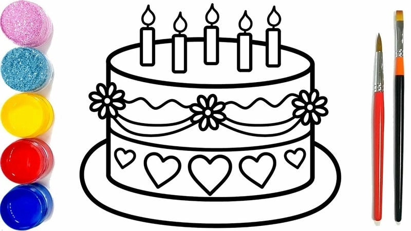 Bé thích thú với tô màu bánh sinh nhật