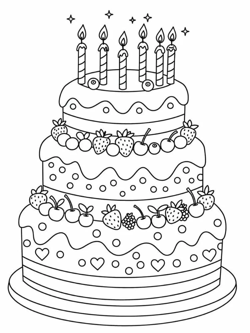 Gợi ý tô màu vẽ bánh sinh nhật 3 tầng cho bé