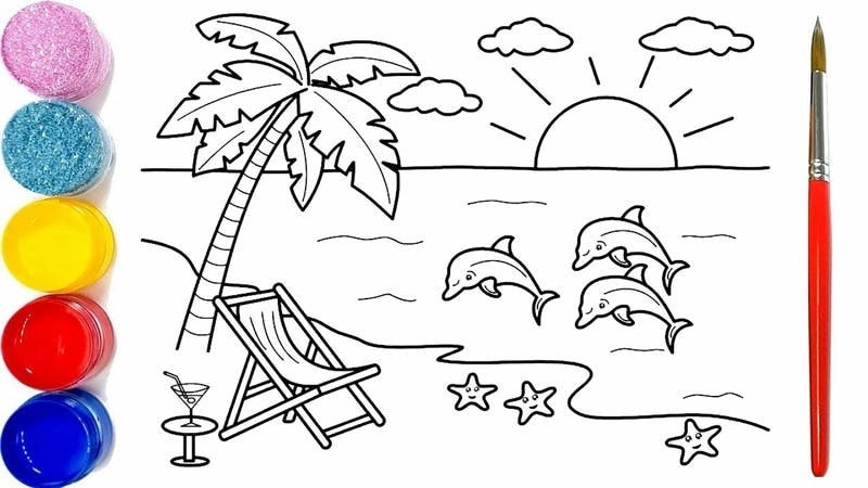 Tuyển tập tranh tô màu biển chủ đề bãi biển cho bé cực kỳ đáng yêu