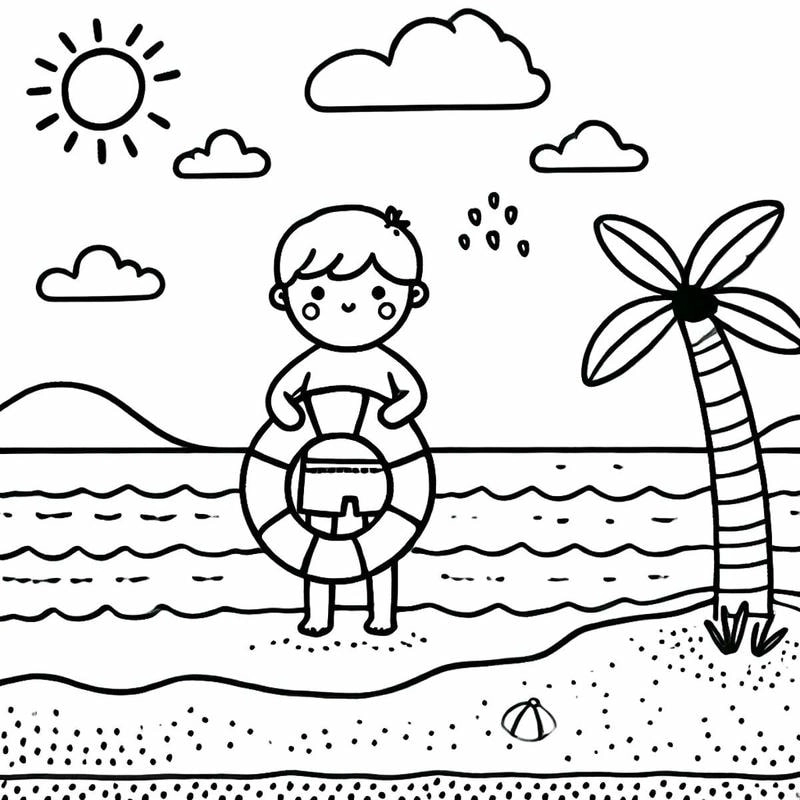 Khoảnh khắc vui nhộn trong tranh tô màu biển với chủ đề bé tắm biển