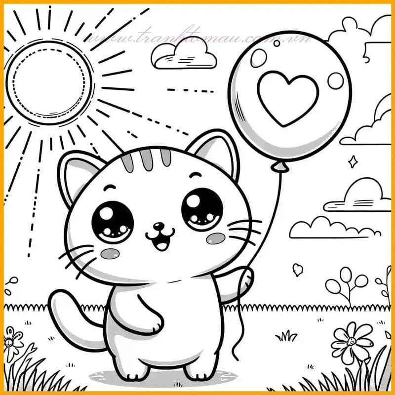 Tranh tô màu mèo chibi cho bé yêu động vật luyện kỹ năng