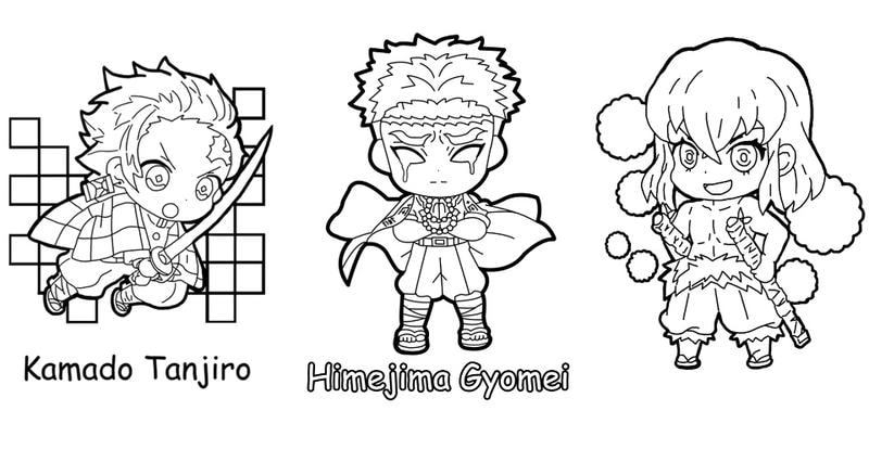 Tranh tô màu kimetsu yaiba chibi hình ảnh chiến binh cực ngầu