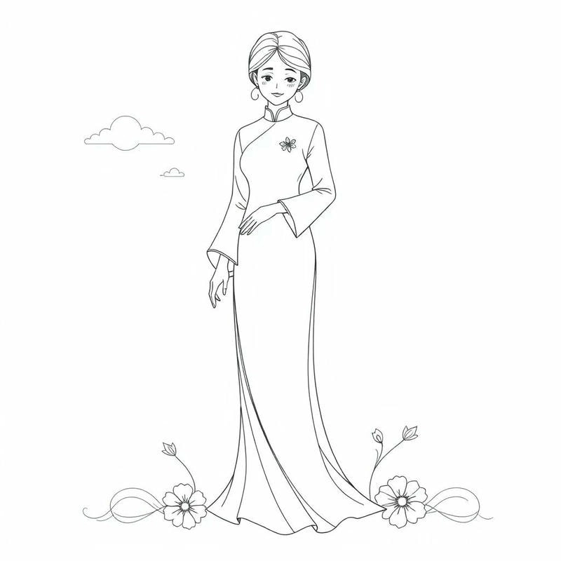 Khám phá mầm non tranh tô màu cô giáo mặc áo dài đẹp dịu dàng