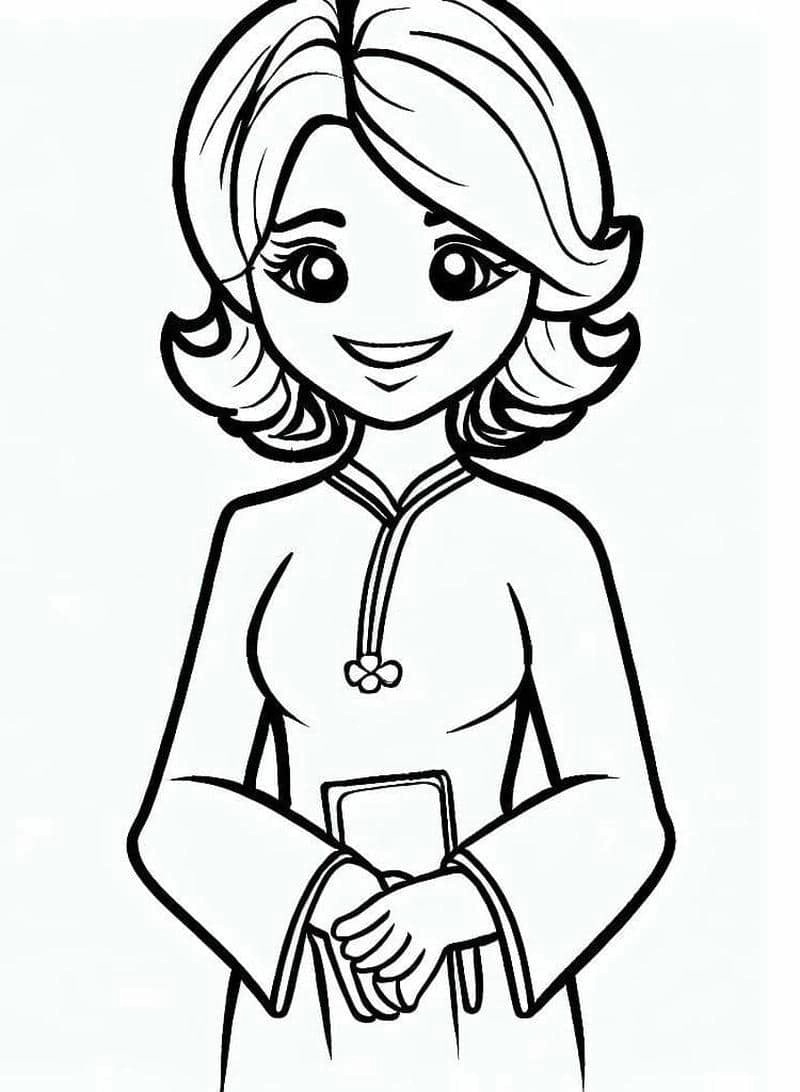 Tạo cảm hứng với tô màu tranh cô giáo nhẹ nhàng