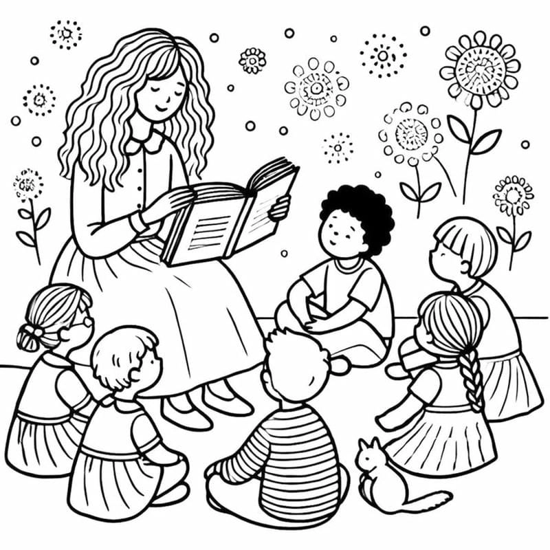 Thể hiện tình cảm với hình ảnh cô giáo tô màu chân thật