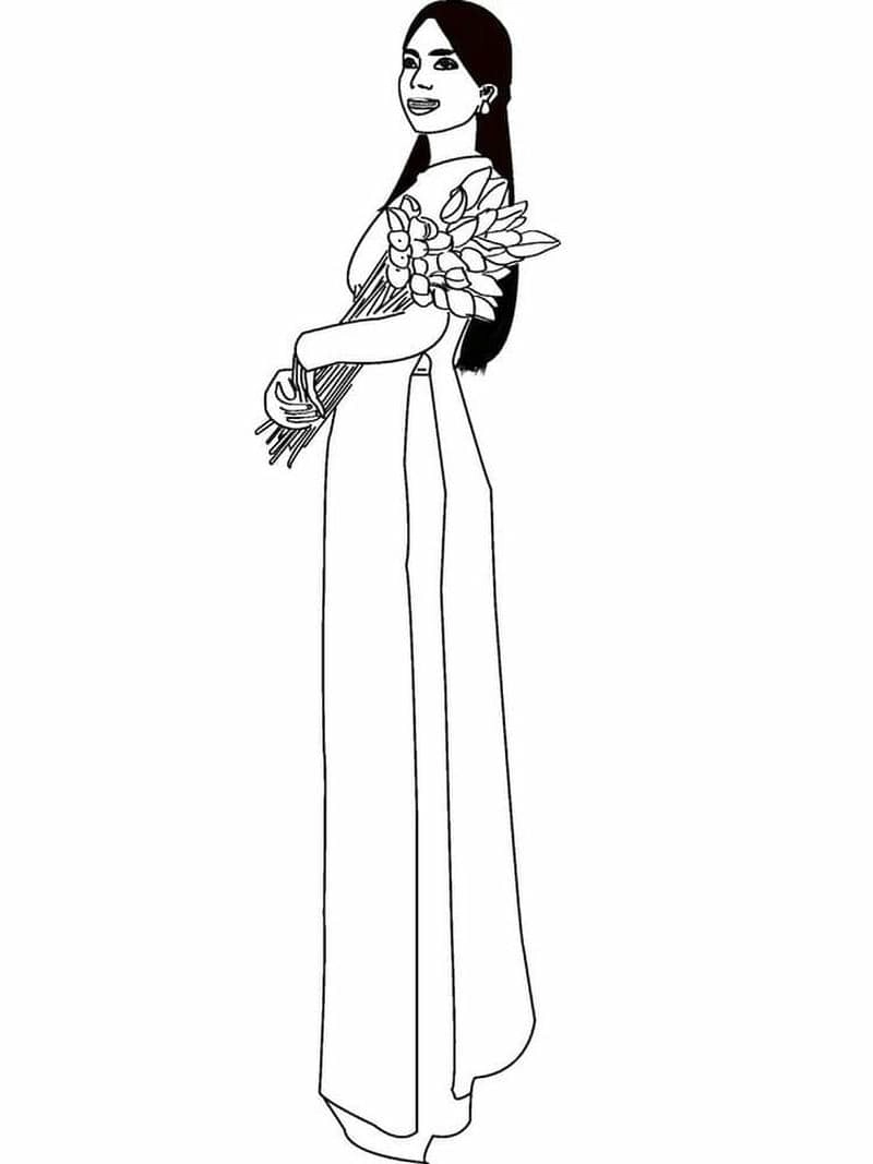 Giúp bé sáng tạo với tô màu cô giáo mặc áo dài thướt tha